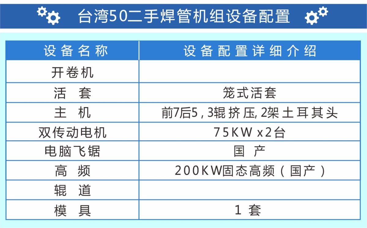 台湾50二手焊管设备配置